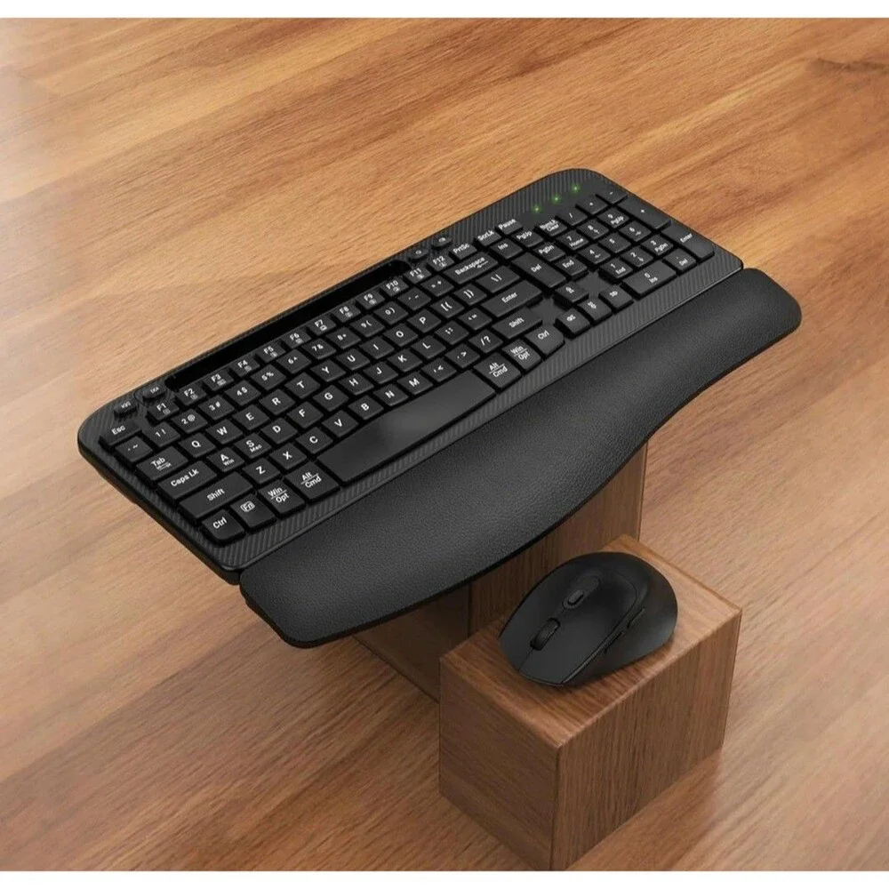 Wireless Keyboard and Mouse Combo, Wave Keys Full-Sized Ergonomic Cushioned Plam